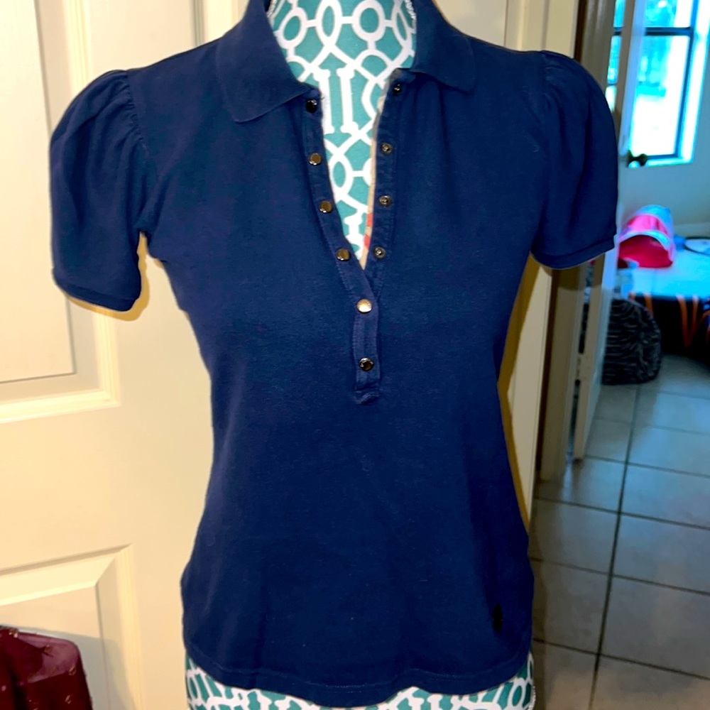 Burberry Navy Button Down Polo